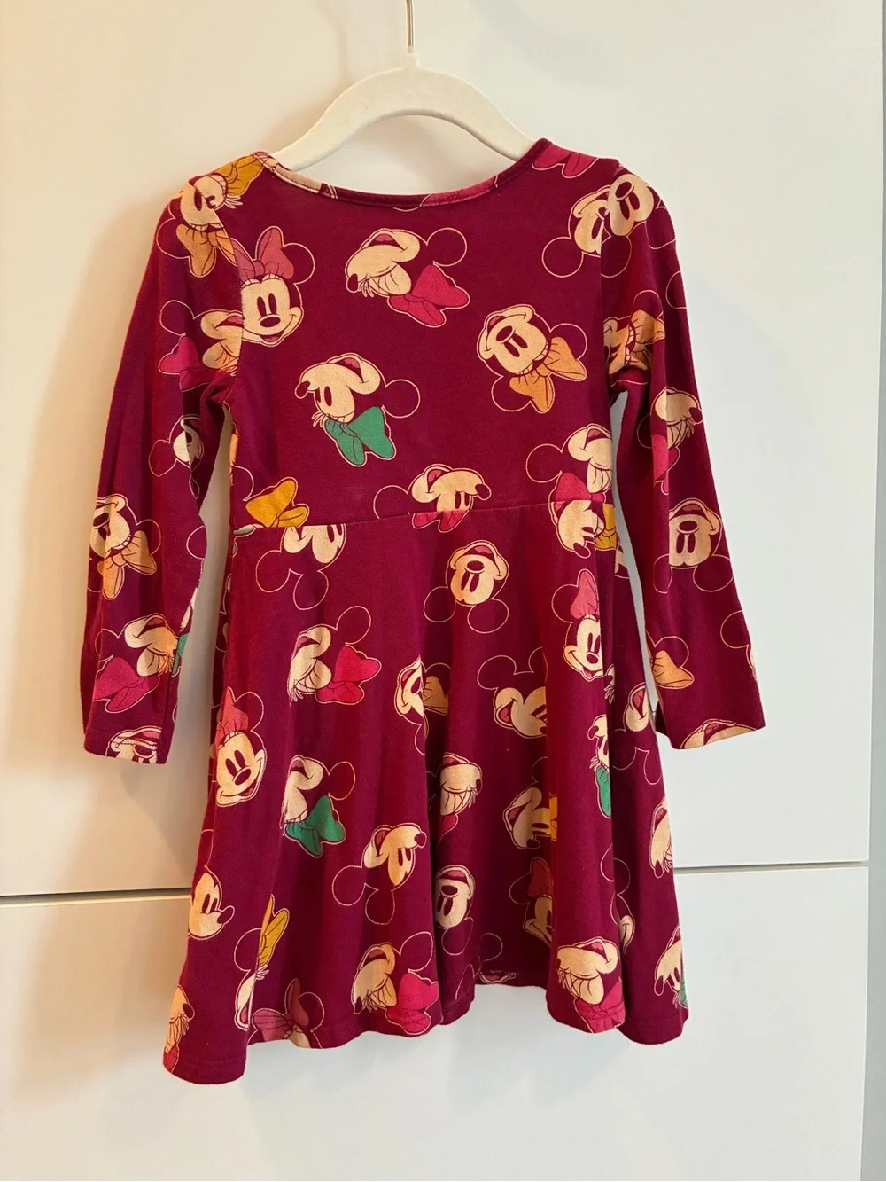 Disney Adaptive Girls' Minnie Mouse Burgundy Long Sleeve Dress - 3T